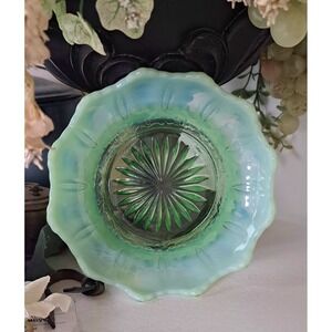 Jefferson Company IRIS W/Meander Green Opalescent Fleur-de-Lis Scrolled Plate